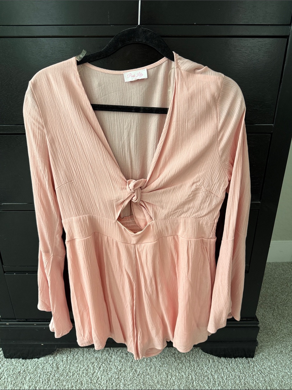 Pink Lily Blush Pink Tie-Front Peplum romper